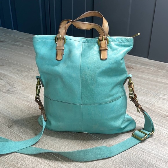 Vintage FOSSIL Teal Large Leather Explorer Foldover Crossbody Messenger Bag - Picture 7 of 15
